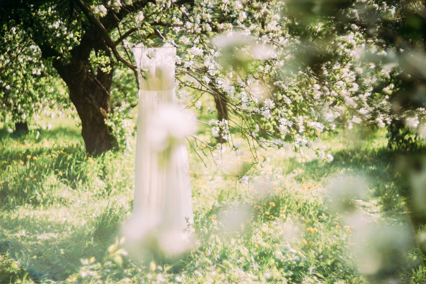 Утро невесты в цветущем саду: будуарная съемка